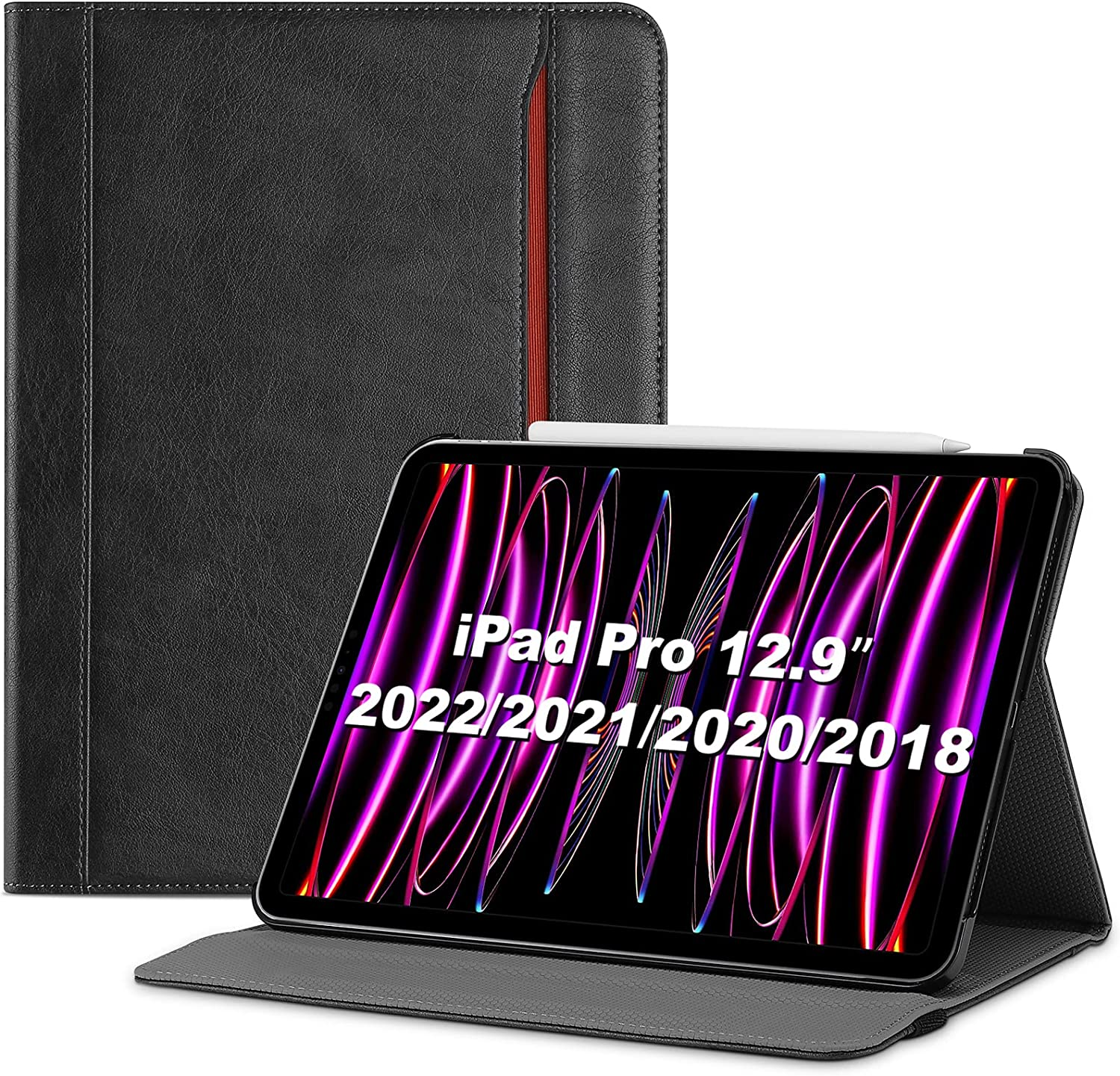 Procase Ipad Pro 12.9 Inch Case 2022 2021 2020 2018, Leather Stand Folio Protective Cover Case with Pencil Holder for Ipad Pro 12.9" 6Th Gen 2022 / 5Th Gen 2021 / 4Th Gen 2020 / 3Rd Gen 2018 -Black image number 6