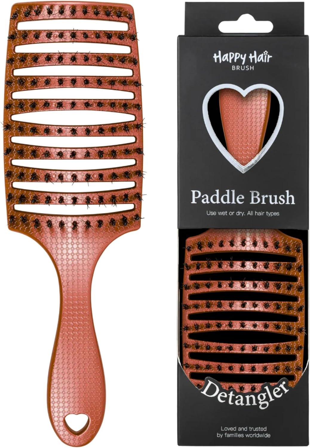 HAPPY HAIR Happy Detangler Paddle Brush with Boar Bristles & Nylon Pins | Designed by Women to Detangle & Smooth Thick, Fine or Curly Hair | Pain-Free Slick Back Brush, Ultra Lightweight (Teal)