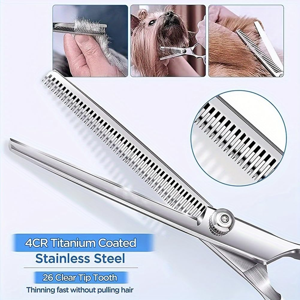 Dog Grooming Scissors Set with Safety round Tip, 3Pcs Dog Grooming Scissor and 1 Dog Grooming Comb, Pet Grooming Scissor for Dogs, Cats and Other Animals(Color:Blue+Silver) image number 5