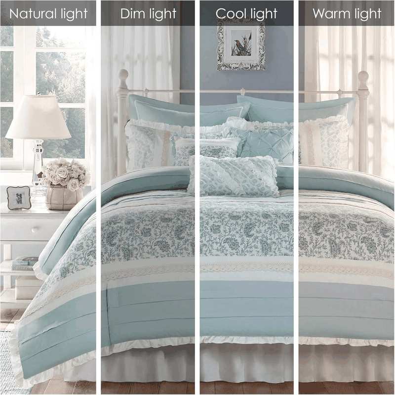 Madison Park MP12-389 Dawn 9 Piece Cotton Percale Duvet Cover Set, Blue image number 1