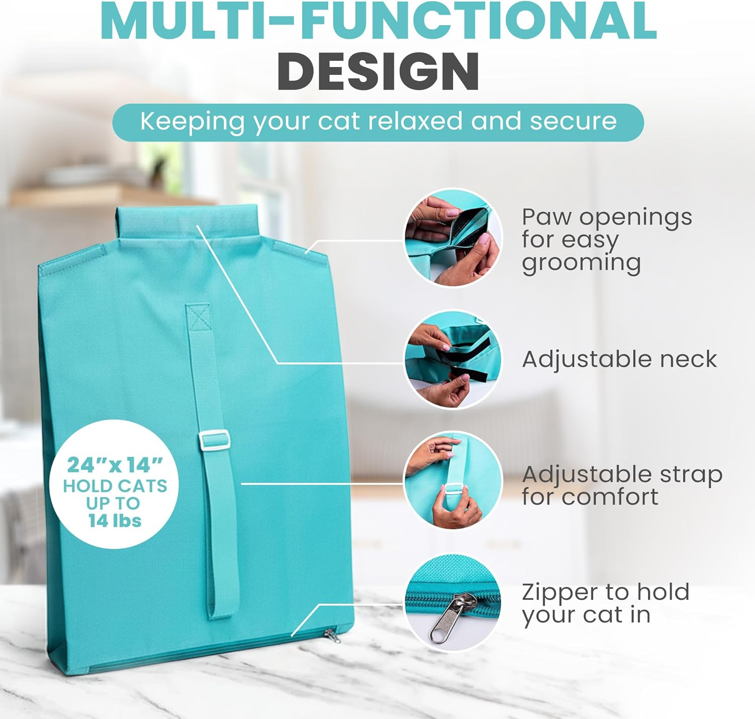 Purrfect Pouch the Original as SEEN on TV. Comfy Soothing Cat Carrier - Teal image number 4