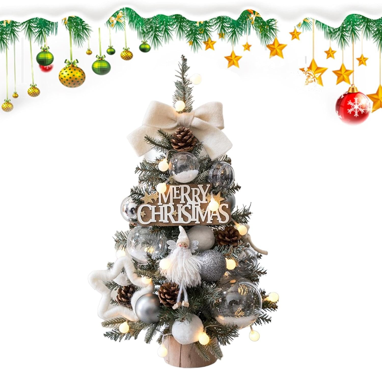 Christmas Tree with Lights, 18-Inch Portable Table Ornaments Christmas Trees, Artificial Tabletop Christmas Tree, Lighted Christmas Tree Decor for Rooms image number 4