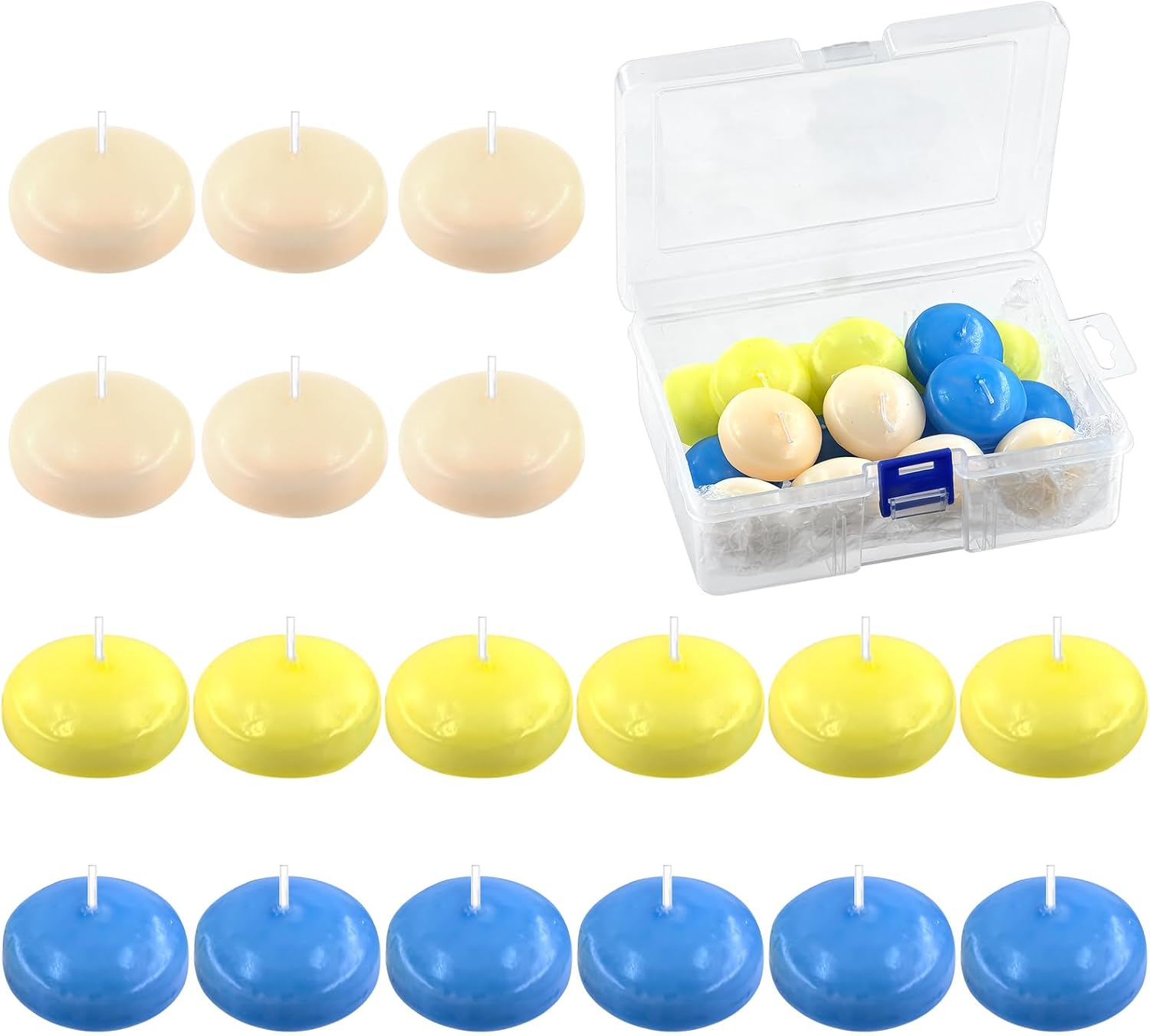 18Pcs Colorful Floating Disc Candles Set Unscented Float Candle Dripless Wax Burning Floating Candles Flameless Floating Candles for Wedding Party Anniversaries Home Decoration