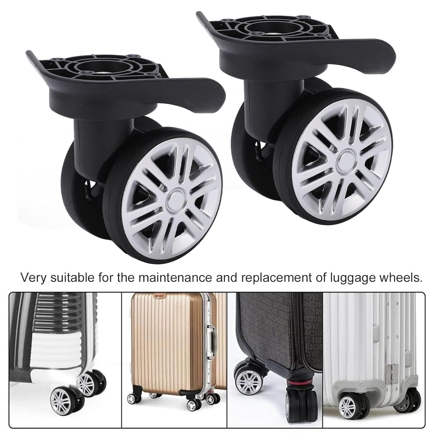 Pergar Suitcase Caster, Luggage Wheels Replacement, 1 Pair Luggage Swivel Wheels, Suitcase Swivel Casters, Luggage Travel Suitcase Wheels Repalcement Mute Double Row Wheels image number 4