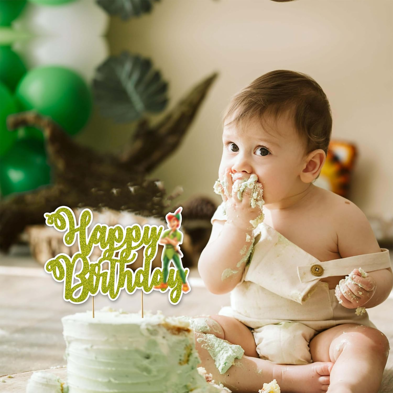 Petr Pan Happy Birthday Cake Topper &ndash; Neverland-Themed Party Decoration for Kids, Baby Showers, or Fantasy-Themed Celebrations​ image number 1