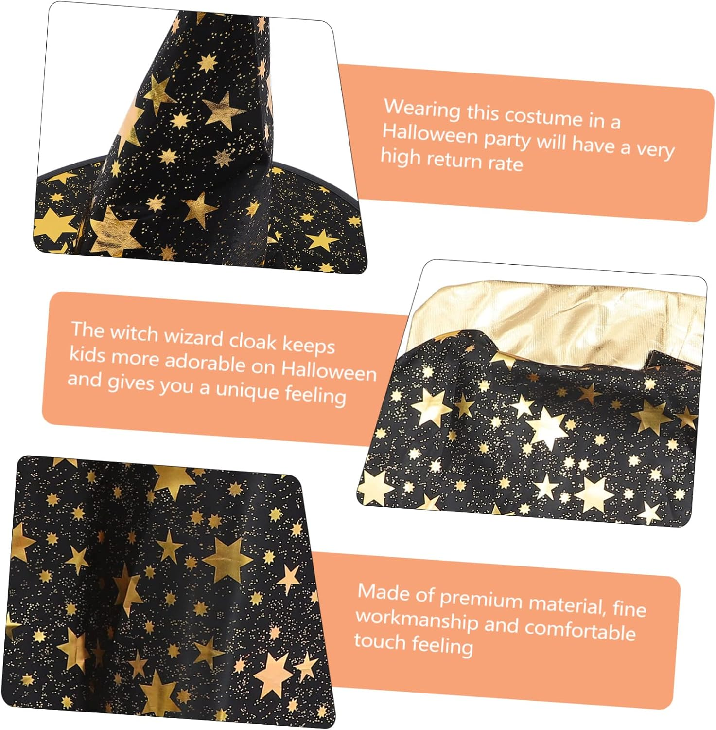 Halloween Party Wizard Cape Hat Witch Costume Boys and Girls Cosplay Unique Comfy image number 5