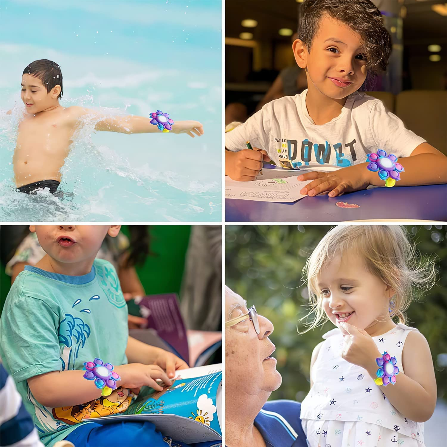 Pop Fidget Spinner Bracelet Toys,Silicone Pop Bubble Bracelet,Stress Relief Sensory Toys for Boys Girls image number 4