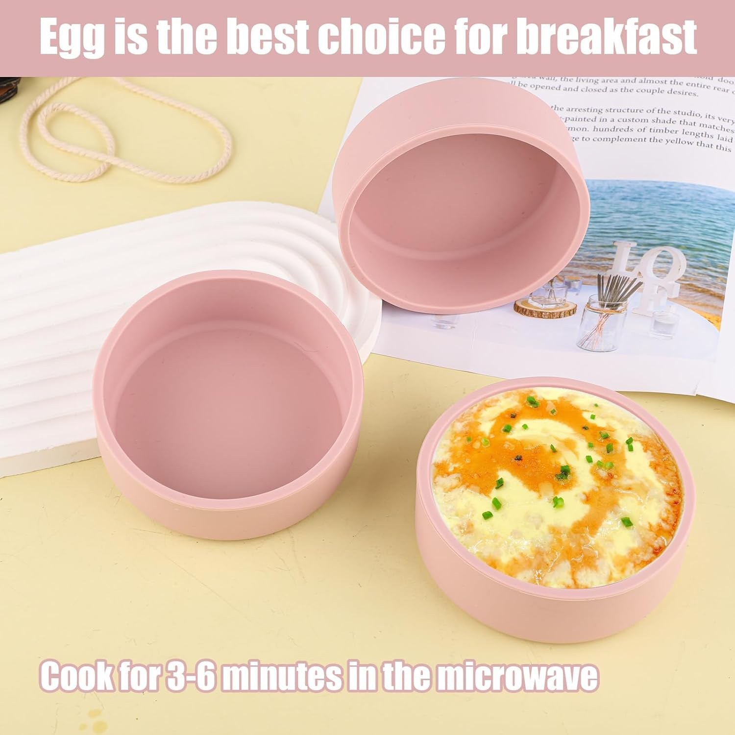 3Pcs Silicone Microwave Egg Cookers, Air Fryer Egg Tray Sous Vide Egg Bite Cooker Air Fryer Egg Mold Egg Poacher Cups for Ovens Microwave (Pink) image number 3