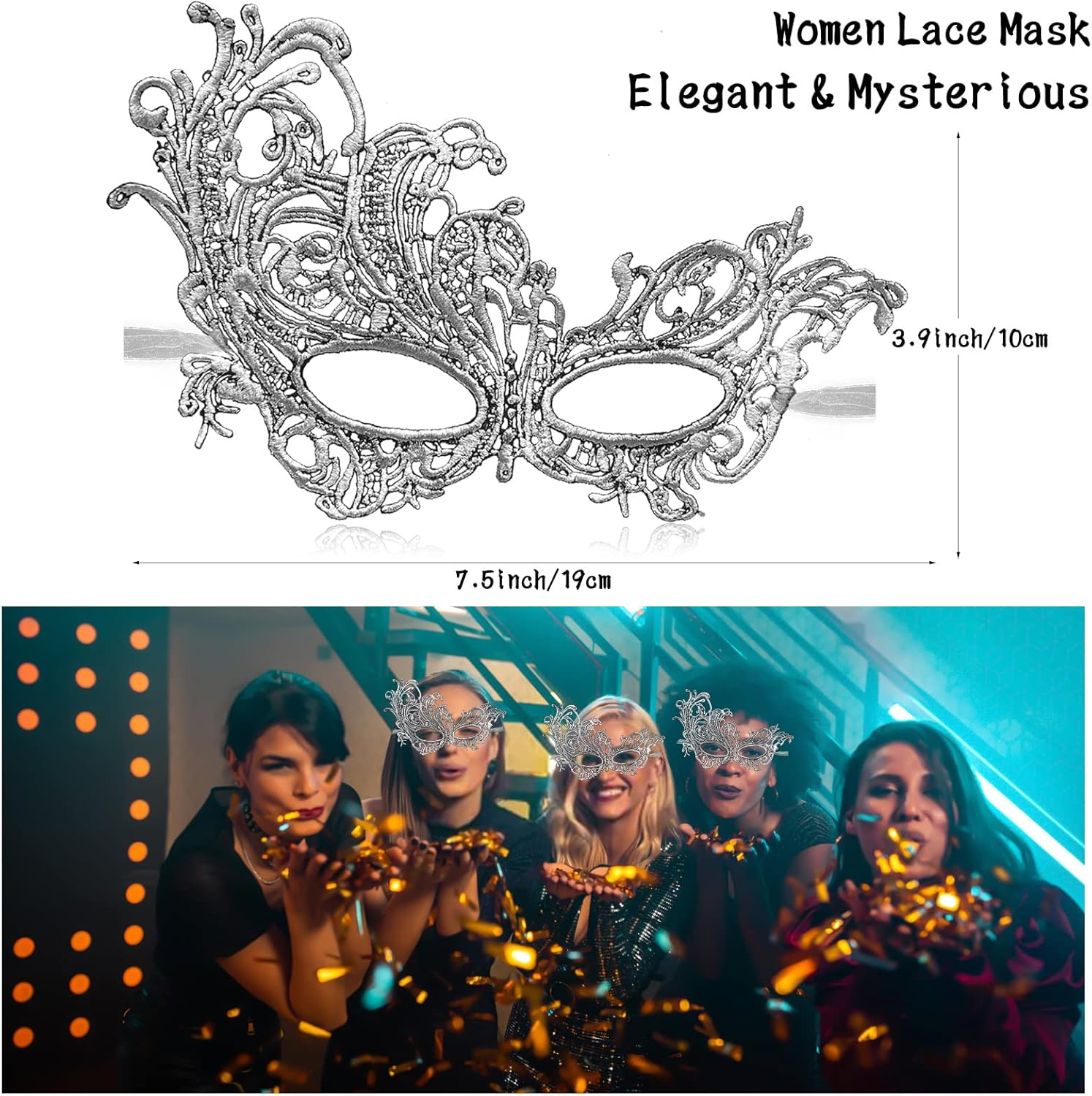 Erythem Masquerade Mask for Women, Venetian Lace Masquerade Mask for Halloween Mardi Gras Costume Party, Fit for Adult image number 5