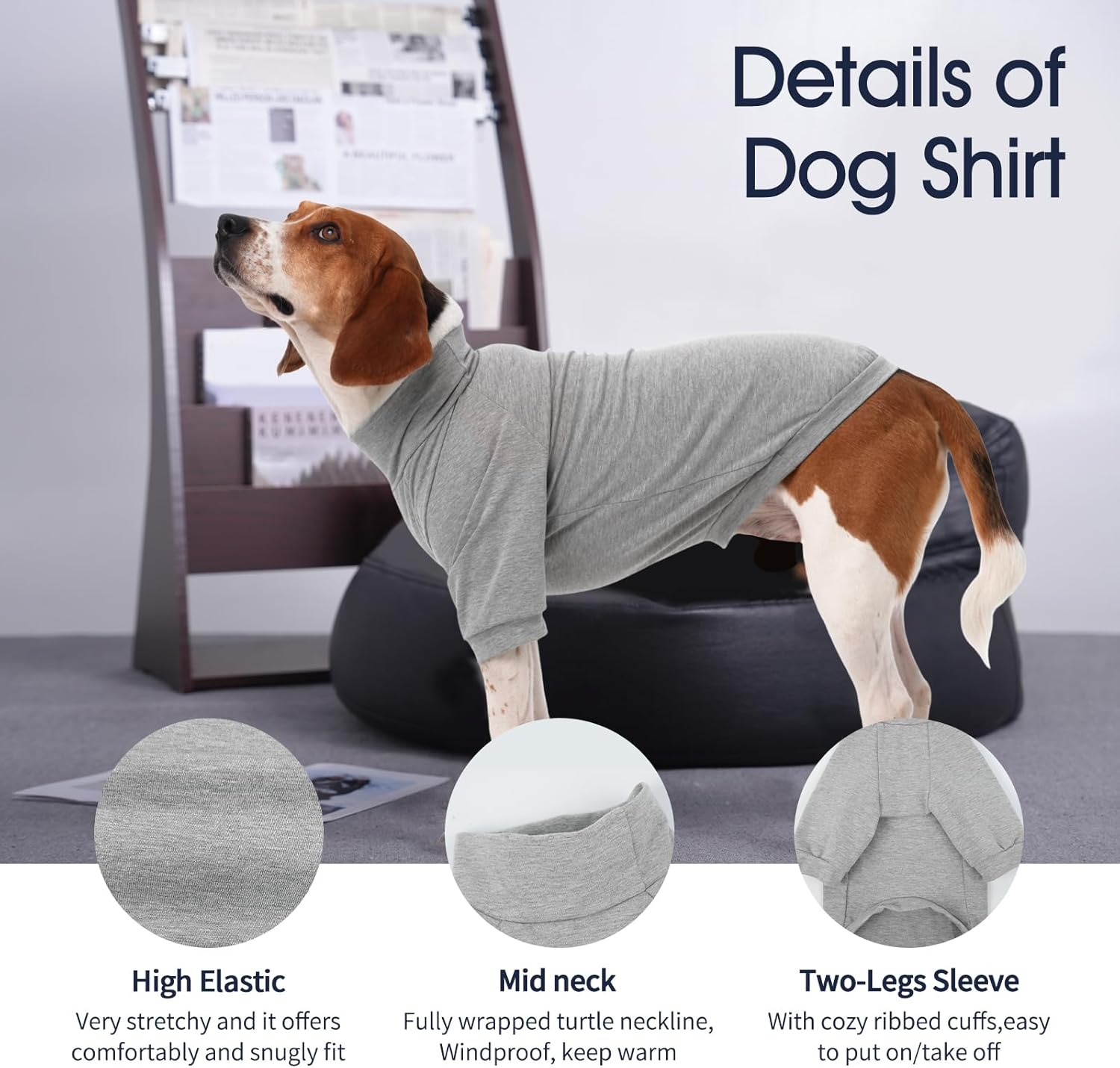 Iecoii 2 Packs|2Xlarge|High Neck Breathable Dog Pullover|Quick Dry Spring Fall Shirt|Soft Matching Pjs Homewear,Pet Top Underwear|Shedding Suit|Full Belly Coverage Sweatshirt,Grey Stripe+Grey image number 3