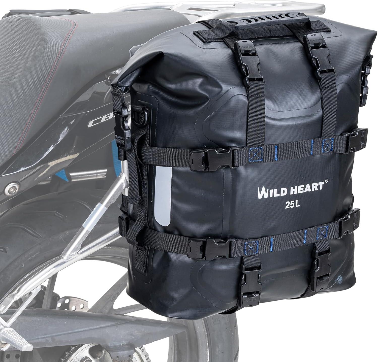 WILD HEART Motorcycle Side Bag Stainless Steel Suspension Waterproof Bag Saddlebags 20L/25L Waterproof Pianner Bag Wear-Resistant General-Purpose Bike Accessories, Black, 25L, Motorcycle Aluminium