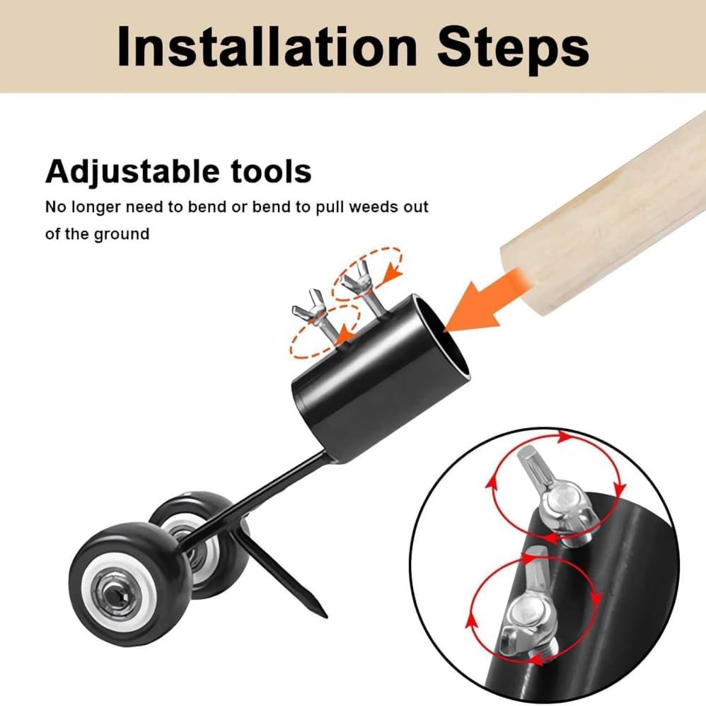 Portable Gap Weeder Lawn Mower,Hand Weeder Detachable Weed Remover Tool,Crevice Weeding Tools with Wheels,Curved Hook Slot Weeder Garden Tool for Garden Patio Backyard Lawn,Stick Not Included image number 1