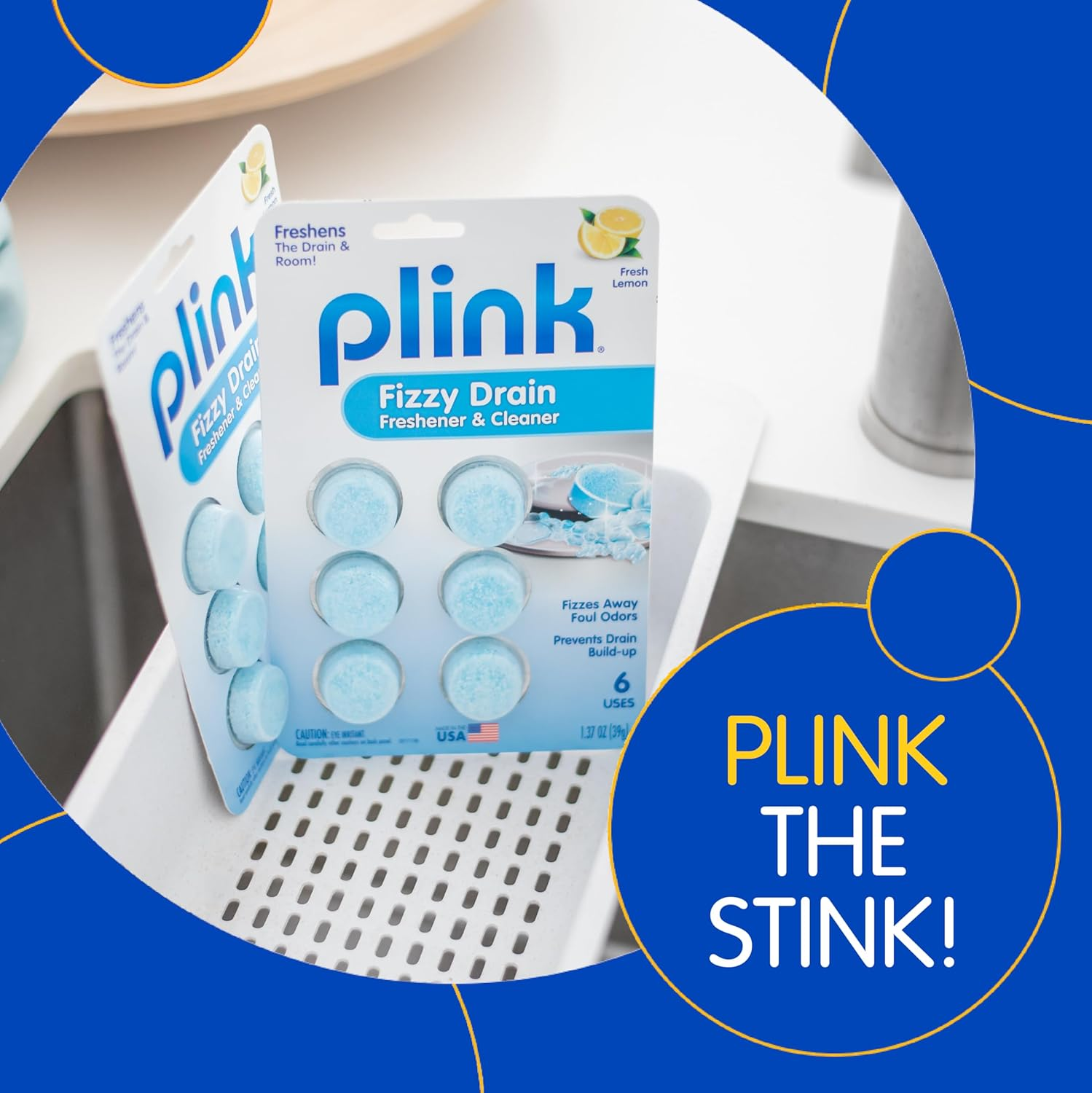 Plink Fizzy Drain Freshner, Prevents Buildup and Maintains a Clear Drain, Removes Drain Odor, Lemon Scent, 6 Tablets image number 3