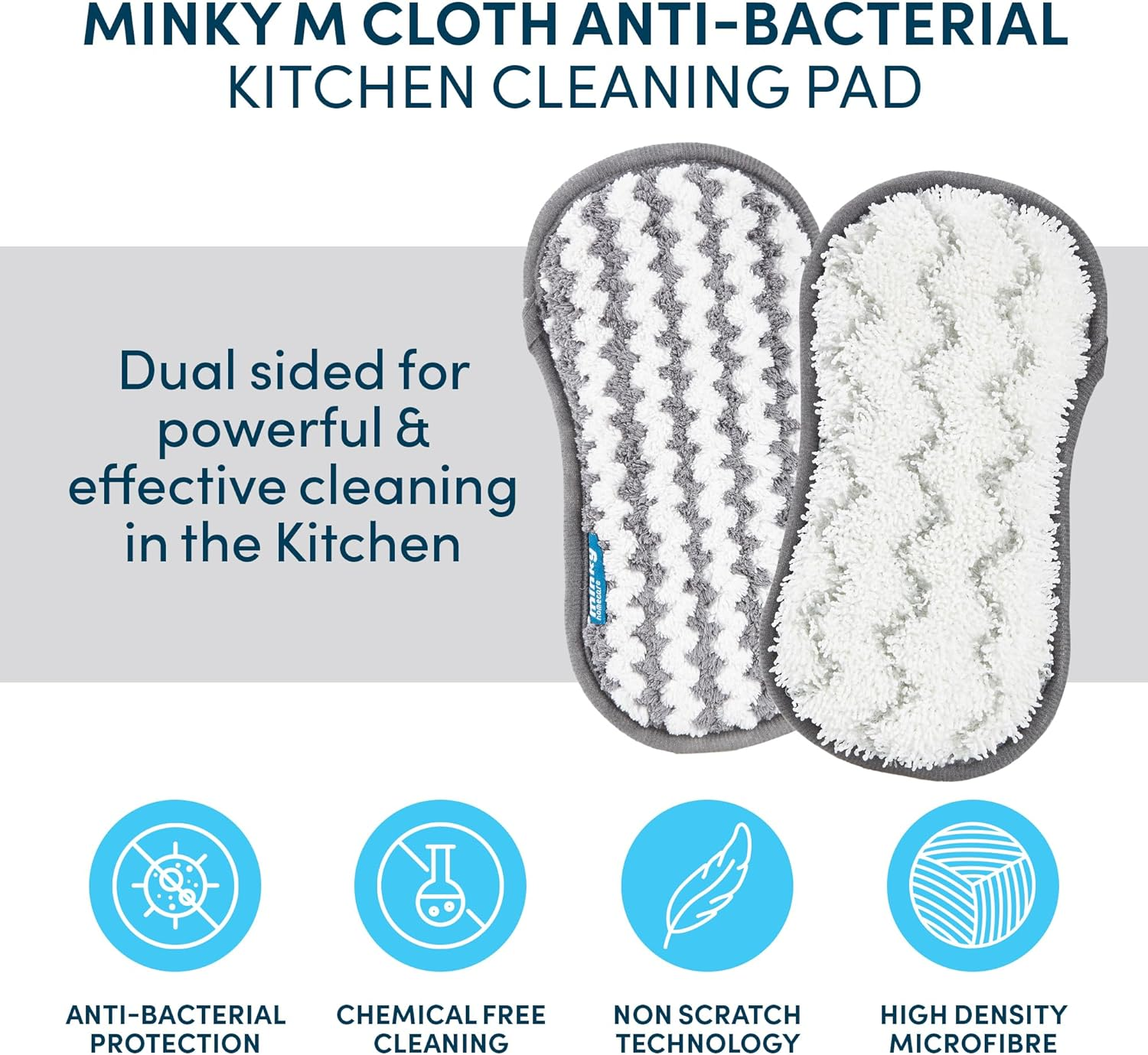 Minky M Cloth Anti-Bacterial Kitchen Cleaning Pad - Dual-Sided Microfibre Cleaning Cloth for Kitchen Surfaces - Minky Kitchen and Household Cleaning with Non-Scratch Technology image number 3