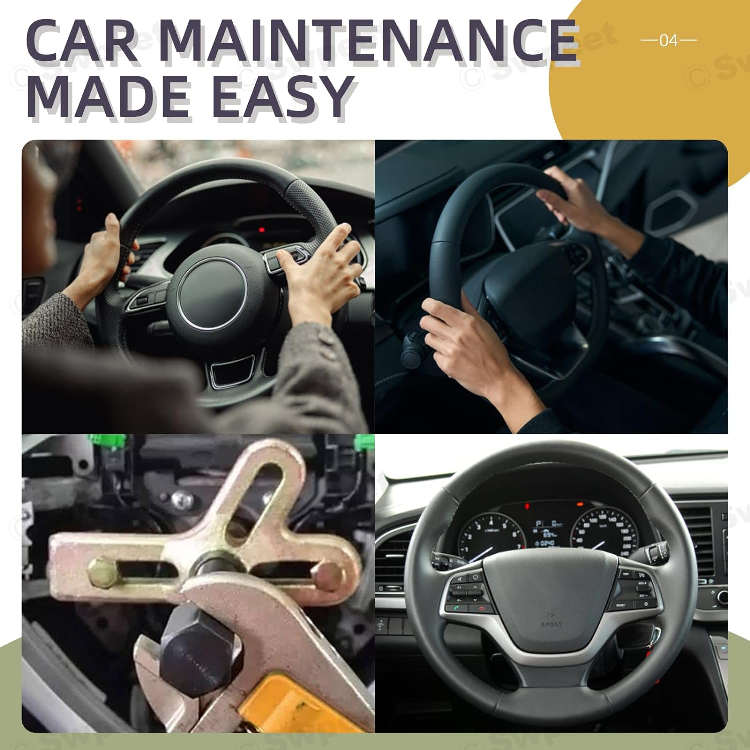 Swpeet 13Pcs Harmonic Balancer Steering Wheel Puller Kit Includes Web Plate Pressure Tip and Screw 10Pcs 2/3/4" Bolts for Flywheel Puller Gear Puller Steering Wheel Puller and Crankshaft Pulley Puller image number 2