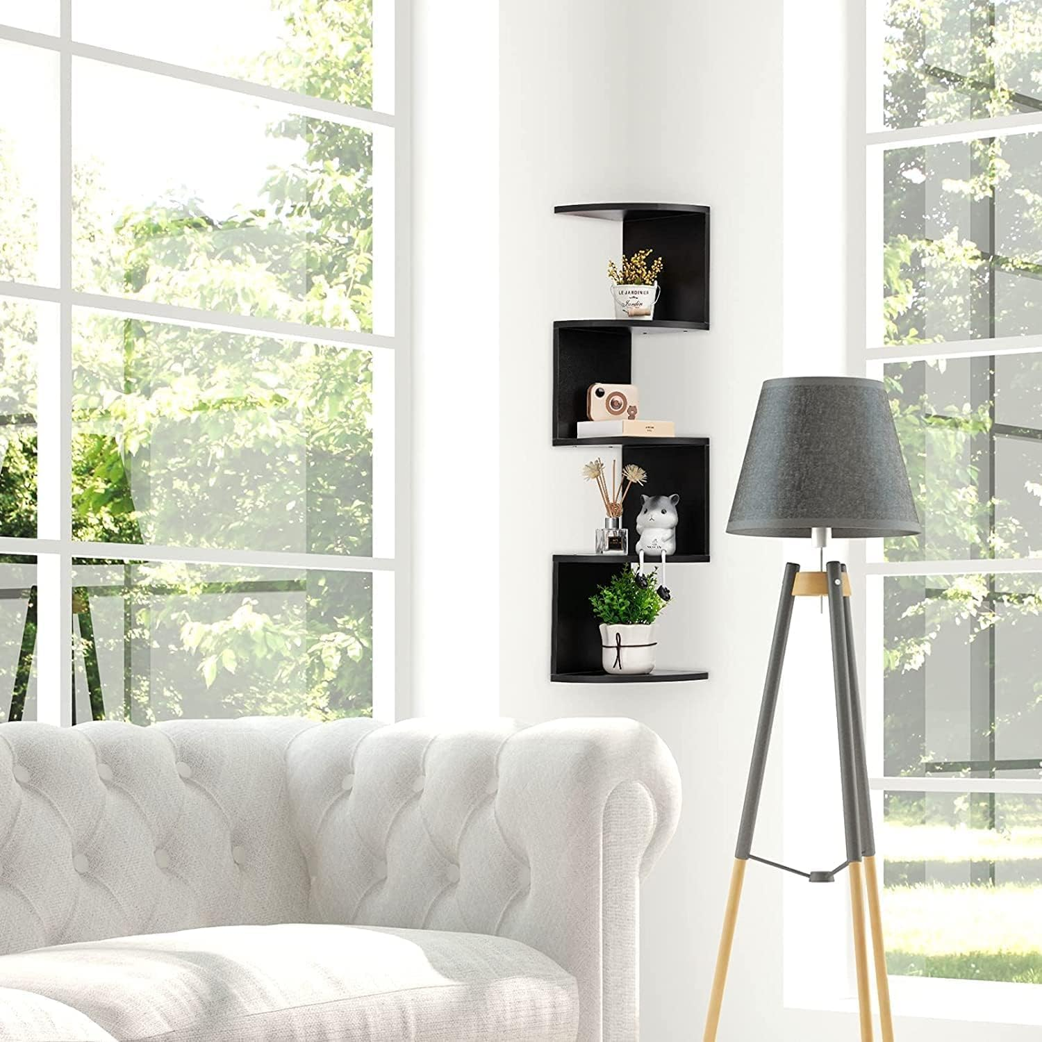 5-Tier PVC Wall-Mounted Corner Floating Bookshelf, Wall Storage Rack - 33-Inch L-Shaped Design Shelf, Suitable for Living Room, Bedroom, Bathroom, Home Office, Shelves (Black) image number 5