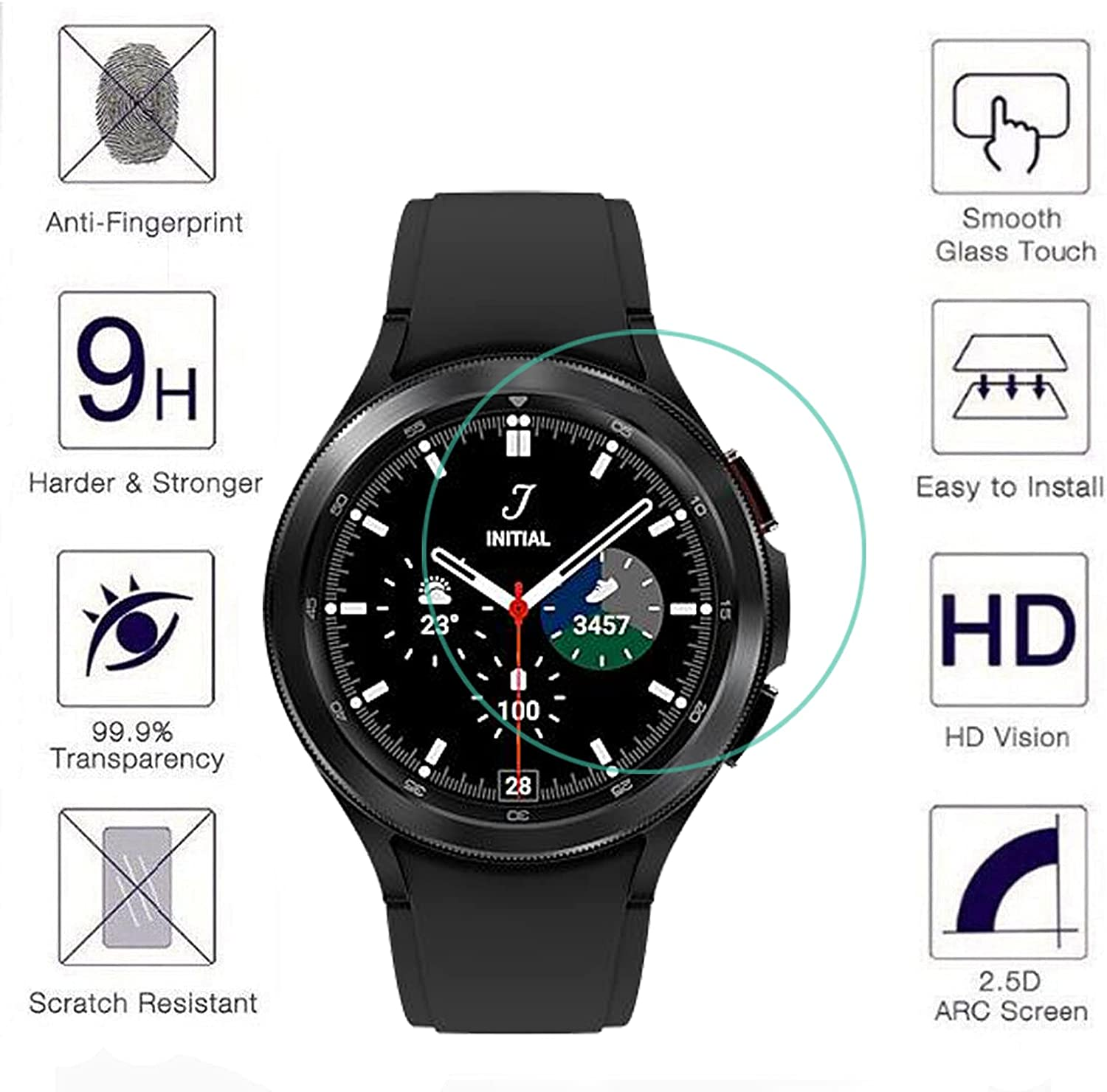 [2 Pack] for Samsung Galaxy Watch 4 Classic 46Mm Screen Protector, HD Clear Bubble Free Anti-Scratch 9H Hardness Tempered Glass