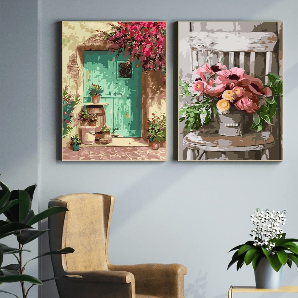 Paint by Numbers for Adults Beginner, 4 Pack DIY Adult Paint by Number Kits on Canvas Butterfly Flowers Acrylic Paint, Drawing Paintwork with Paintbrushes Oil Painting Home Decor(11.8X15.8Inch)