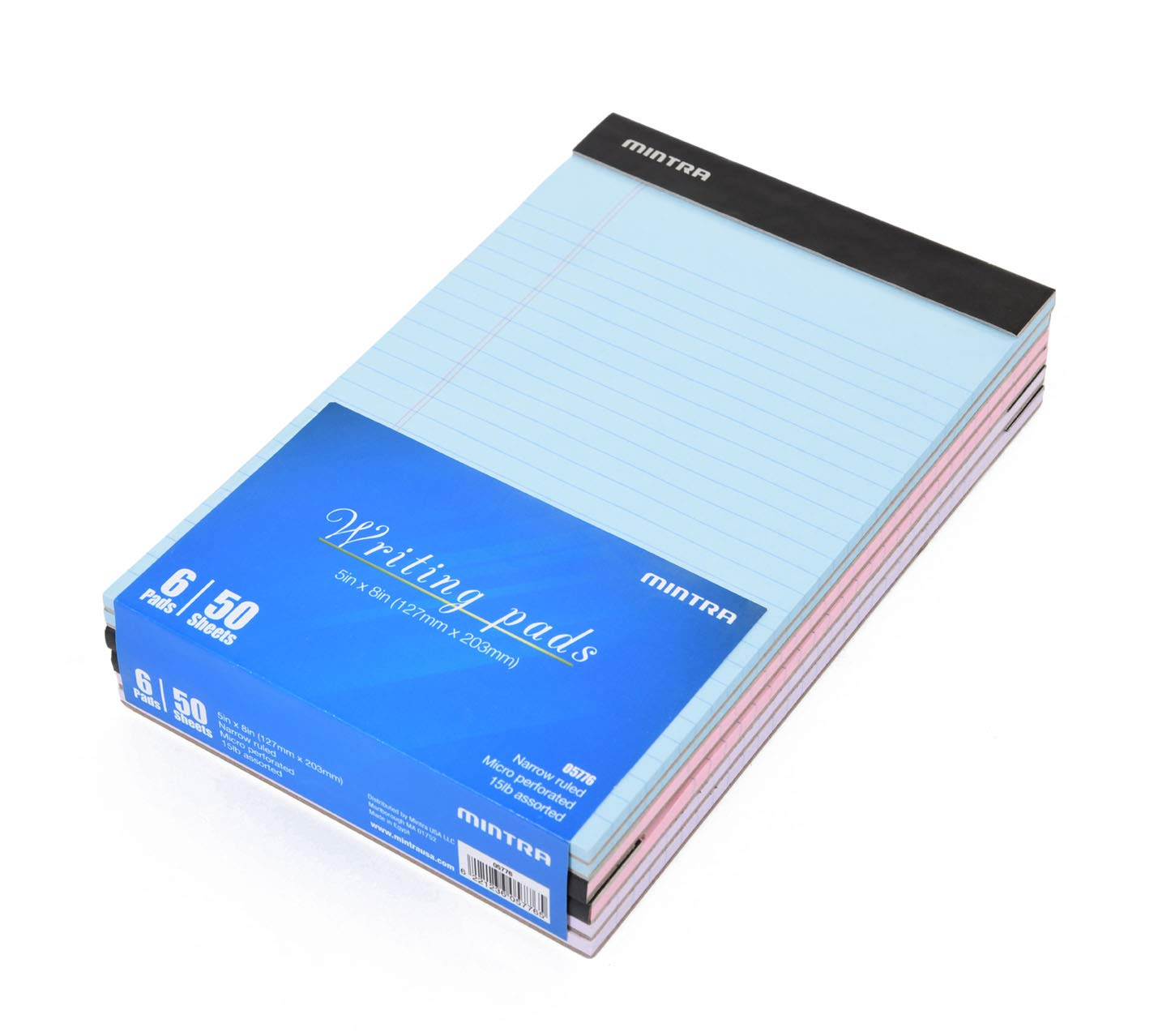 Mintra Office Legal Pads - ((Basic Pastel 6Pk, 5In X 8In, Narrow Ruled)) - 50 Sheets per Notepad, Micro Perforated Writing Pad, Notebook Paper for School, College, Office, Professional image number 6
