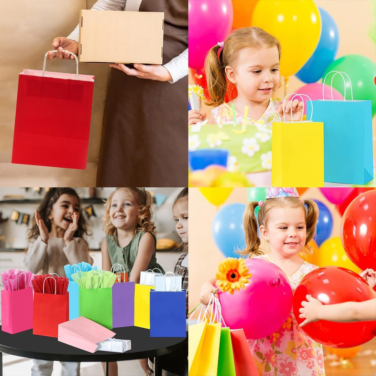 24 Piece Party Favor Gift Bags, 8 Colors Kraft Paper Candy Bags Bulk, Goodie Bags Rainbow Paper Bags with Handles for Wedding, Baby Shower, Birthday, Gifts, Shopping and Party Supplies,Small Gift image number 5