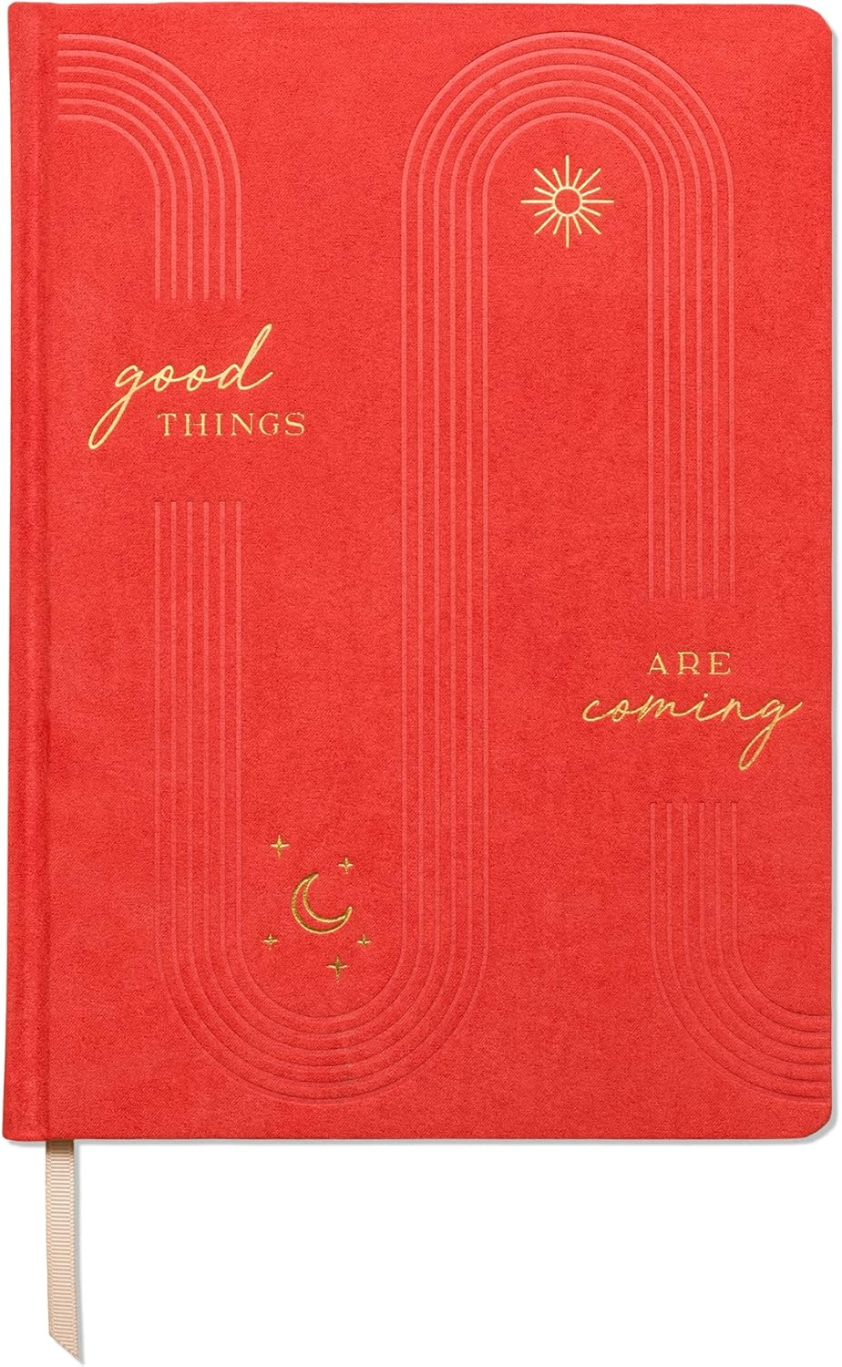 Designworks Ink Good Things Are Coming Orange 7.5" X 10.25" Jumbo Journal Notebook with Vegan Suede, Gold Arches Accents, Lined Pages, Ribbon Marker for Work, Writing, Journaling image number 5