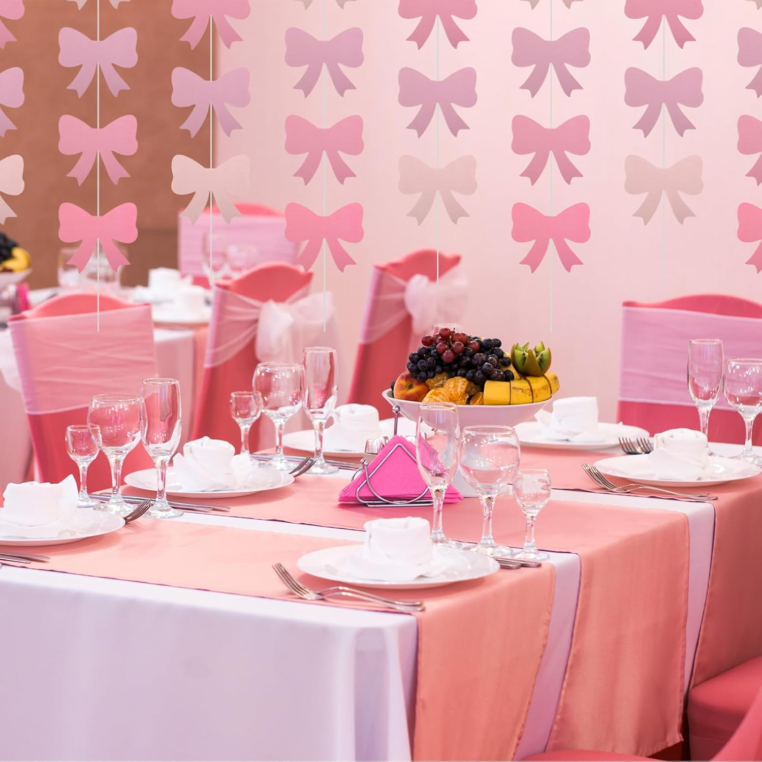 Coquette 8Pcs Pink Bow Hanging Banners - Birthday Decorations, Bow Garland, Themed Party Decor image number 3