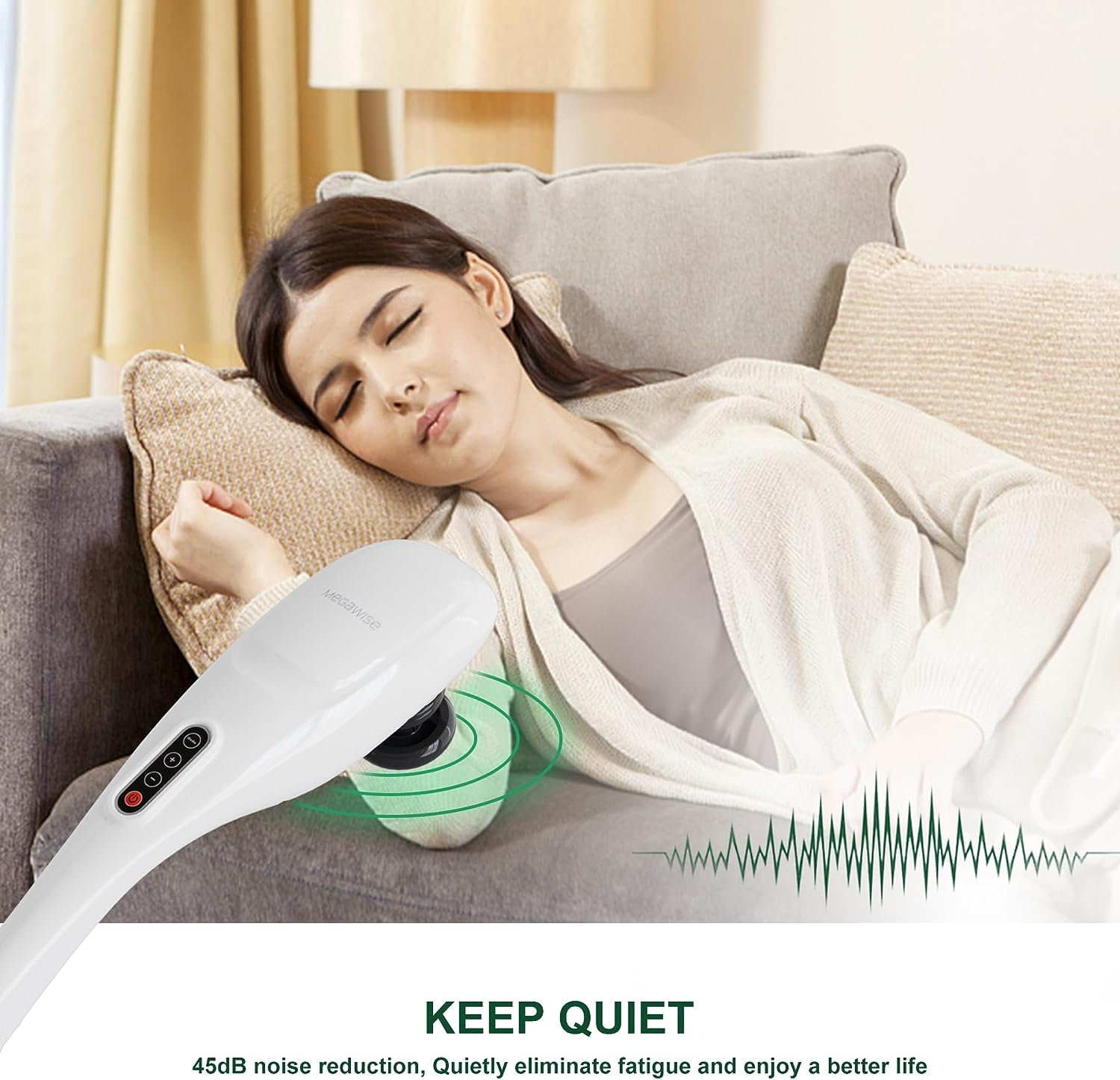 MEGAWISE Handheld Back Massager | Deep Tissue Percussion Massage for Back, Neck, Shoulders, Waist and Legs (Cordless Off-White) image number 3