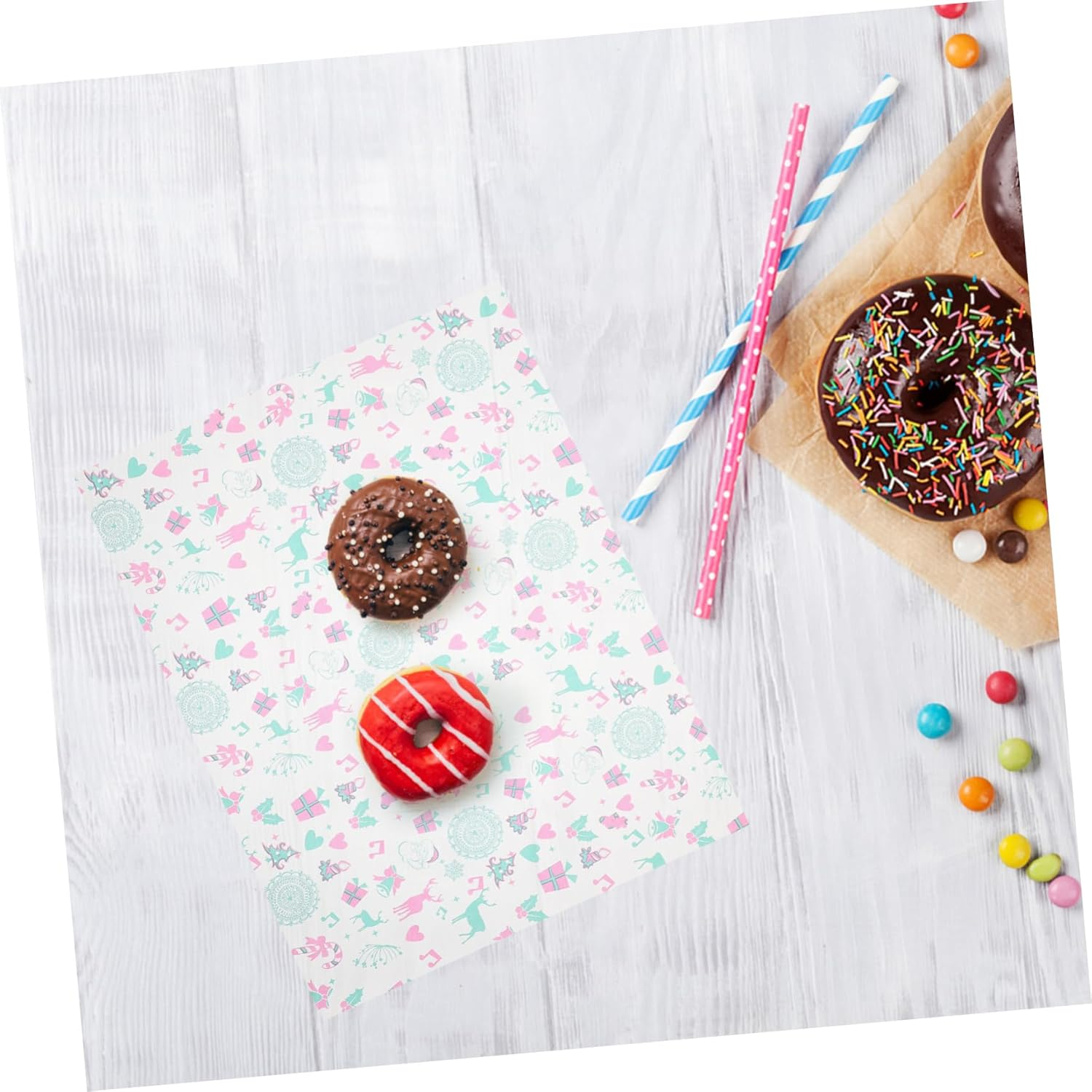 100Pcs Baking Paper Xmas Grease Proof Paper Grease Proof Wrapping Paper Christmas Wrapping Tissue Xmas Design Paper Liners Snacks Paper Christmas Wrapping Paper Wax Paper for Food image number 1