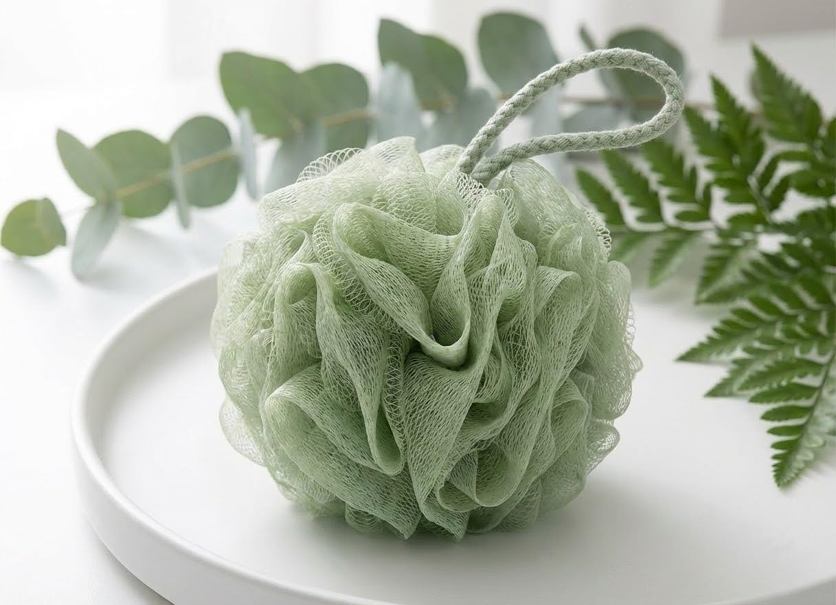 (Green) - SPHTOEO Bath Shower Sponge Loofahs Mesh Pouffe Shower Bath Ball Brush (Green) - Grey image number 2