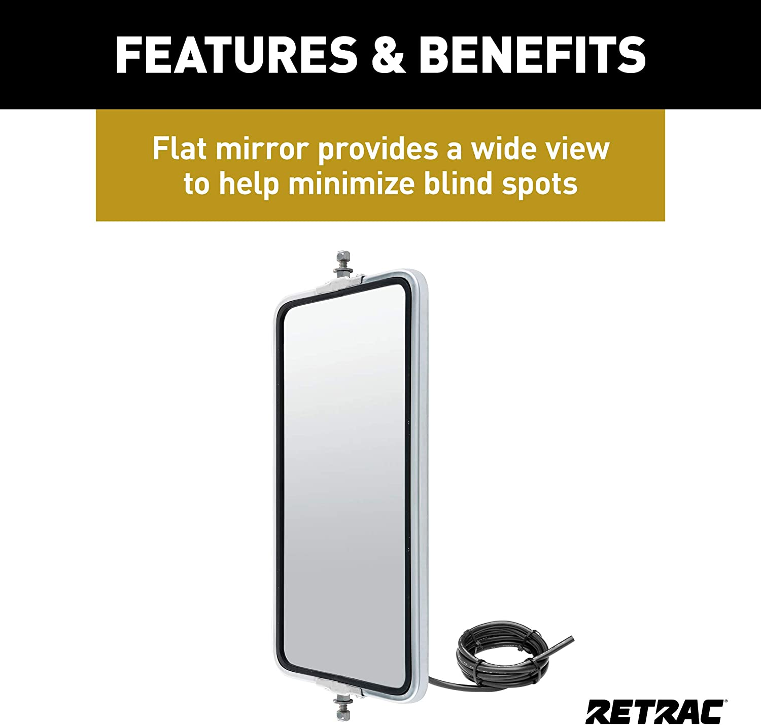 Retrac 601288 7 X 16-Inch Stainless Steel Rounded Angle-Back Heated, Lighted West Coast Mirror Head, Universal Driver or Passenger Side, Chrome image number 2