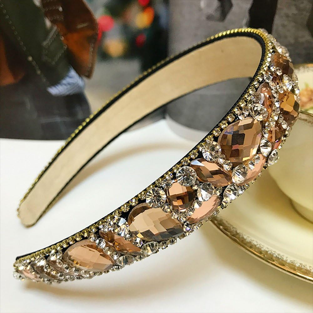 Handmade Luxury Irregular Sparkle Crystal Rhinestone Wide-Edge Headband Hair Hoop Band - Fashion Hair-Band Headwear Accessories for Women Lady Girls (Champagne) image number 3