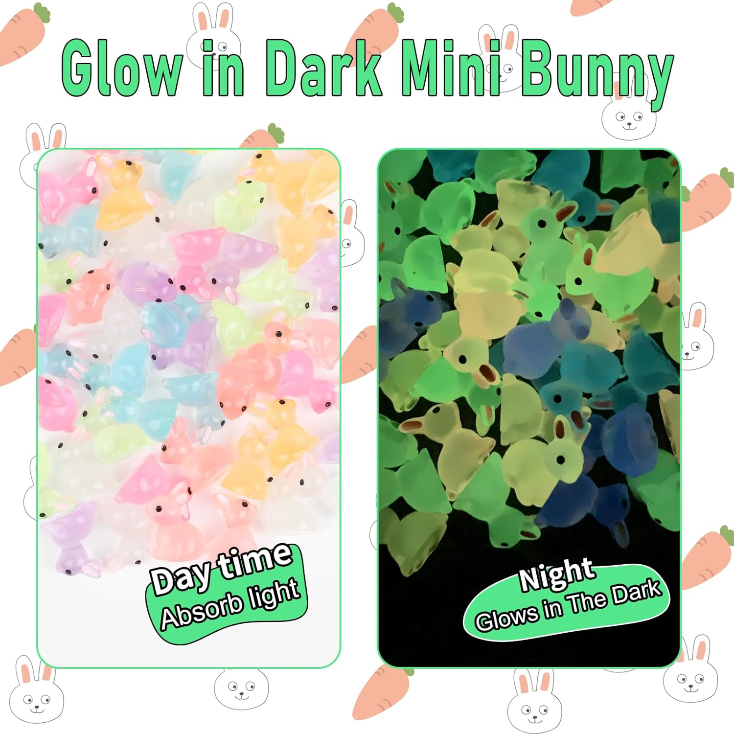 KIMOBER 56PCS Mini Luminous Bunny Miniature Figurines,Glow in Dark Resin Rabbit Figures for Fairy Garden Easter Egg Fillers Landscape DIY Terrarium Crafts image number 2