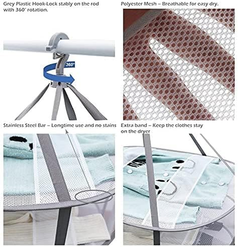 Looca 3-Tier Folded Mesh Clothes Hanging Dryer Sweater Drying Rack 30.3" L * 24.5" W*30.7" H image number 6