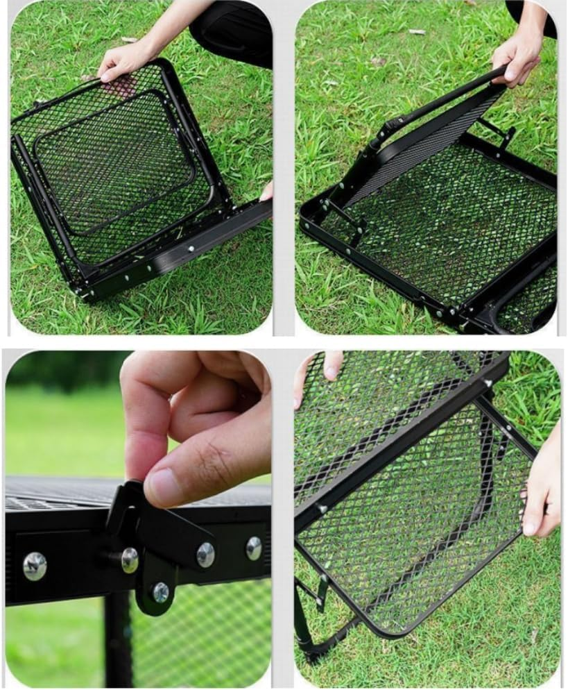 Family Camping Table with 2 Side Shelves, Folding Metal Grill Table, 2 Adjustable Heights, Picnic Table/Outdoor Table with Wing Panels Side Shelf for Outside, Camping, Picnic, Beach and BBQ image number 4