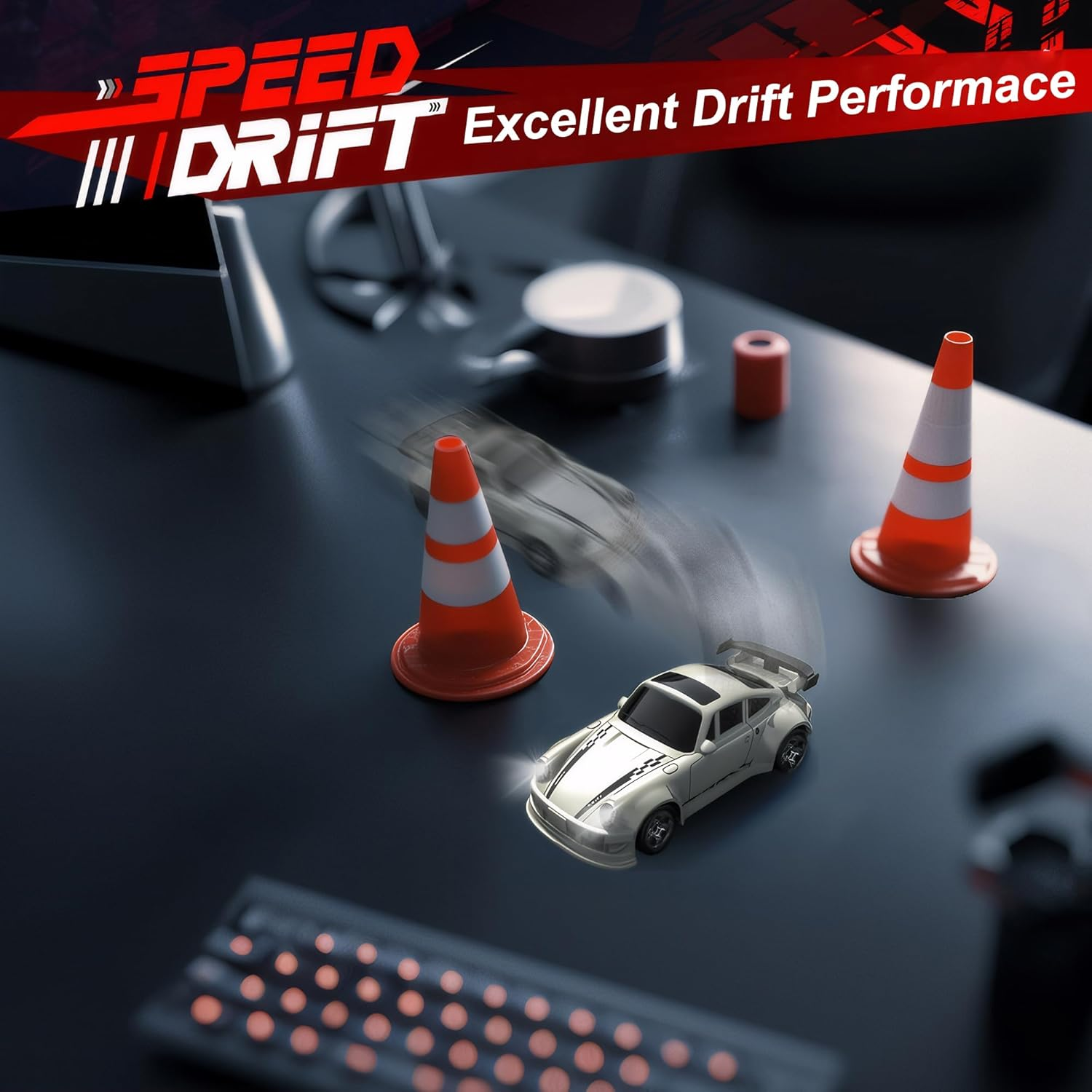 Mini RC Drift Car with Lights, 1:64 4WD 2.4Ghz Full Proportional Remote Control Car for Kids Adults (Black) image number 1