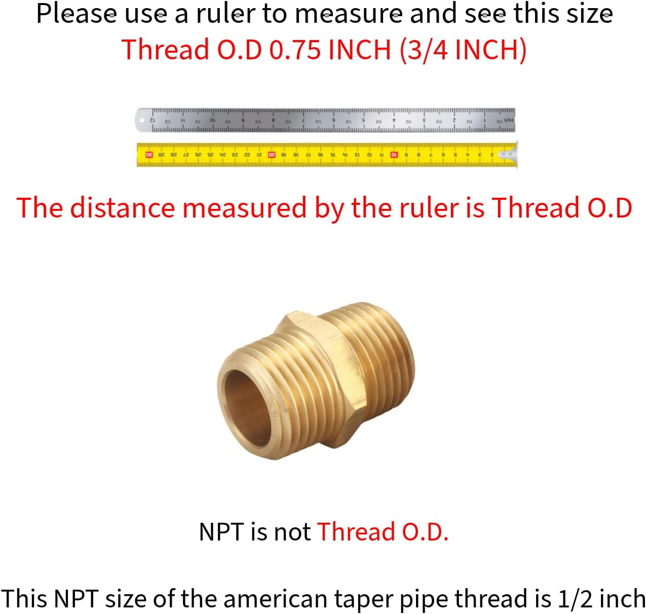 1/2" X 1/2" NPT Brass Hex Nipple Male Pipe Adapter (2 Piece) image number 2