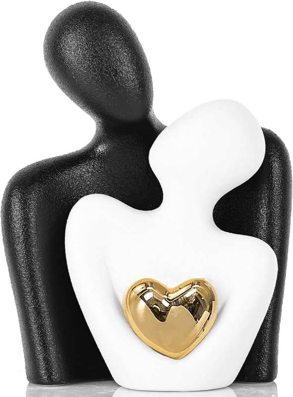 Modern Ceramic Couple Sculpture - Abstract Love Statue Ornament Figurine for Home Decor in Living Room, Bedroom,Office - Unique Couple Gift - Anniversary Birthday,Show Pieces for Home (White)