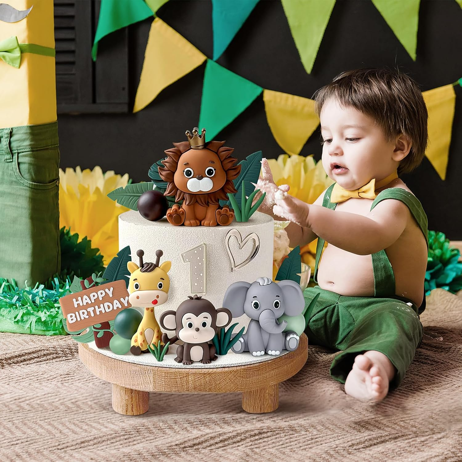 19Pcs Safari Animal Cake Topper - Jungle Wild Cake Decorations with Leaves Balls for Animals Themed Birthday Boy Girl Baby Shower Party (Animal Style) image number 4
