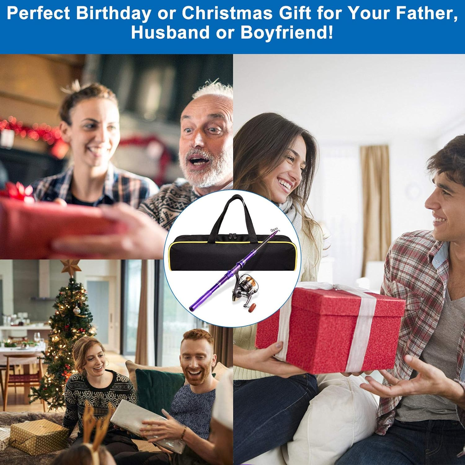 Telescopic Fishing Rod Kit, Carbon Fiber Fishing Pole and Reel Combos with Spinning Reel, Fishing Gears and Travel Bag for Saltwater Freshwater - Purple image number 2