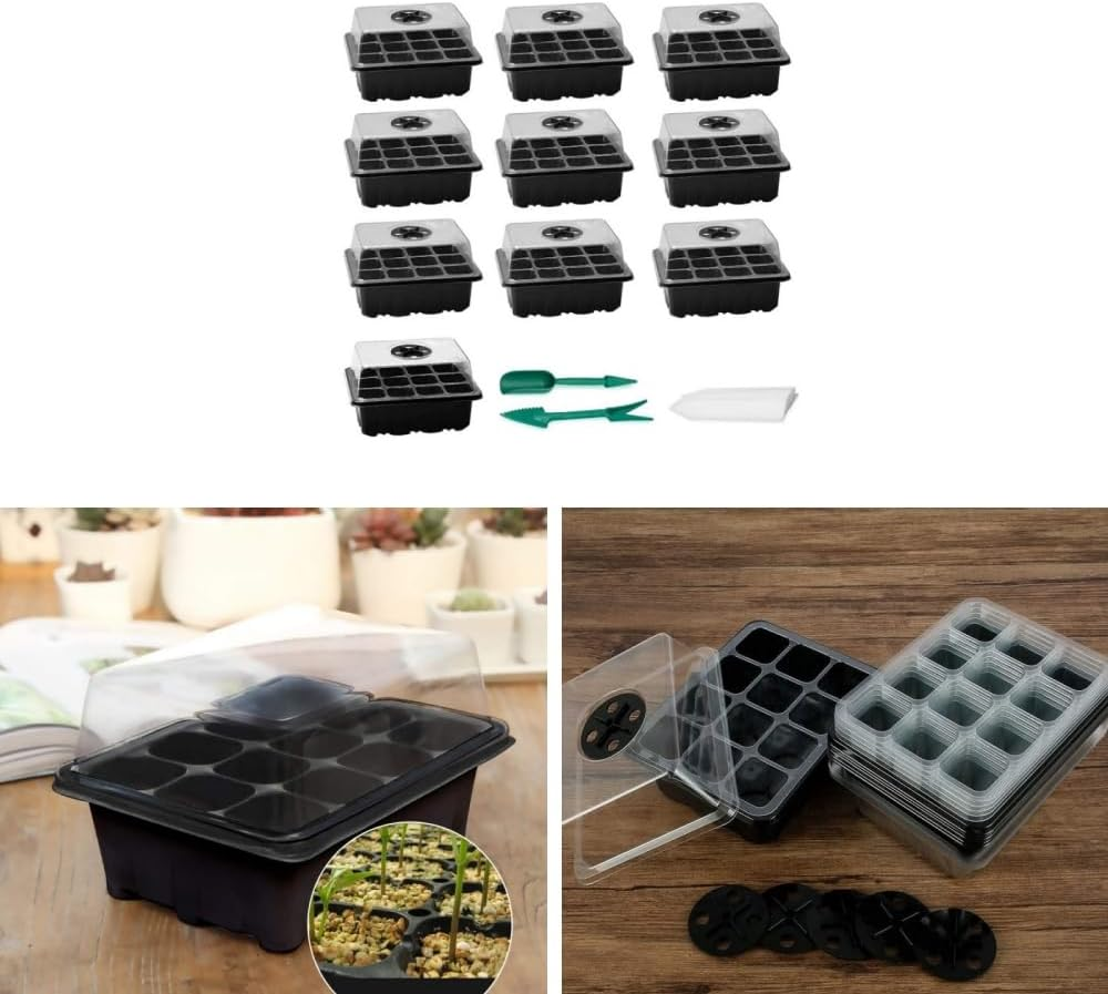 Seedling Starter Tray Kit, 10 Pcs Plant Starter Set, Mini Greenhouse Germination Kit for Seeds Growing, 120 Cells Total (Green)