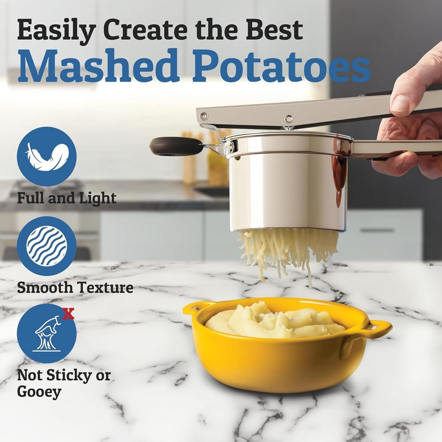 Potato Ricer, Heavy Duty Potato Masher with 3 Interchangeable Discs, Potato Ricer Stainless Steel for Fluffy Mashed Potato, Potato Press, Fruit Juicer, Food Press Squeezer Too 15Oz image number 4