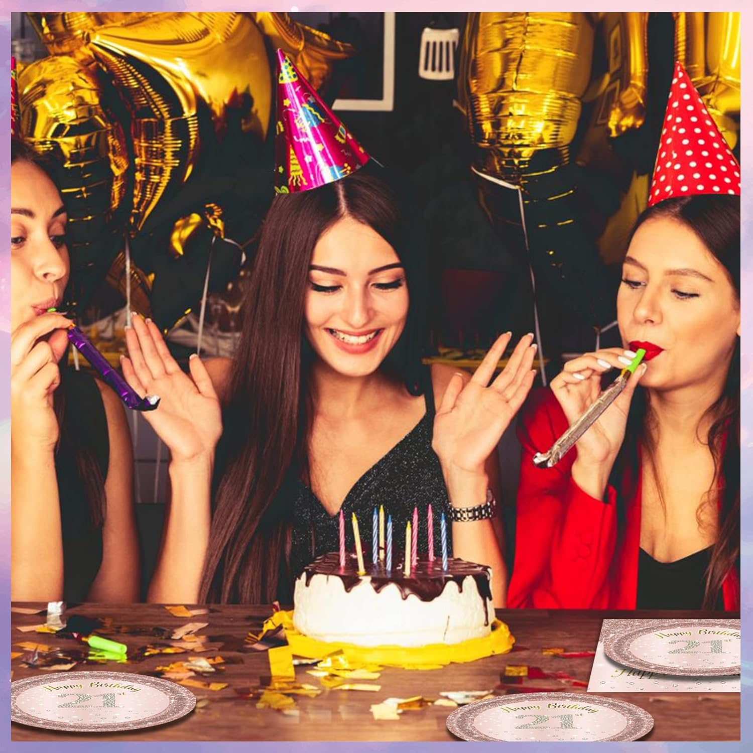 21St Birthday Rose Gold Party Supplies Rose Gold Birthday Supplies Plates and Napkins Happy 21 Birthday Disposable Tableware Party Supplies for Girls Women image number 5