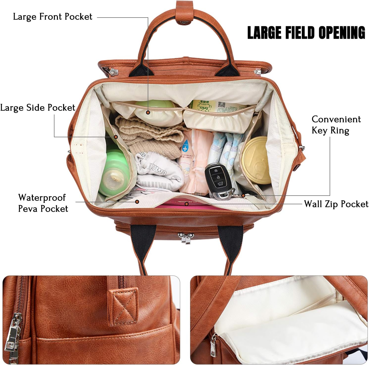 Solim Leather Diaper Bag Backpack,Unisex Baby Travel Bag with Changing Mat&hellip; image number 5
