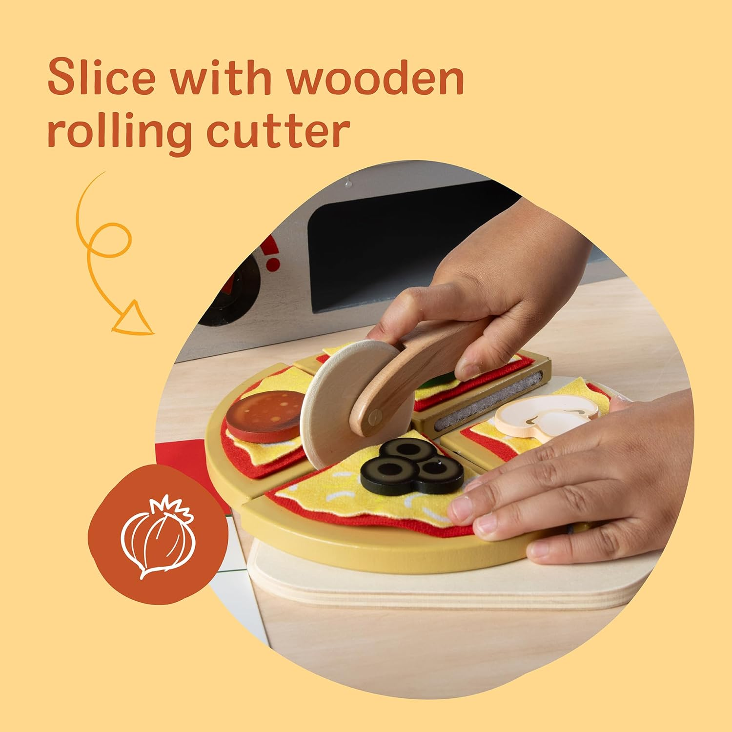 Melissa & Doug Top & Bake Wooden Pizza Counter Play Set &ndash; 34‑Piece Pretend Pizza Shop with Oven, Menu & Money &ndash; Ages 3+ image number 6