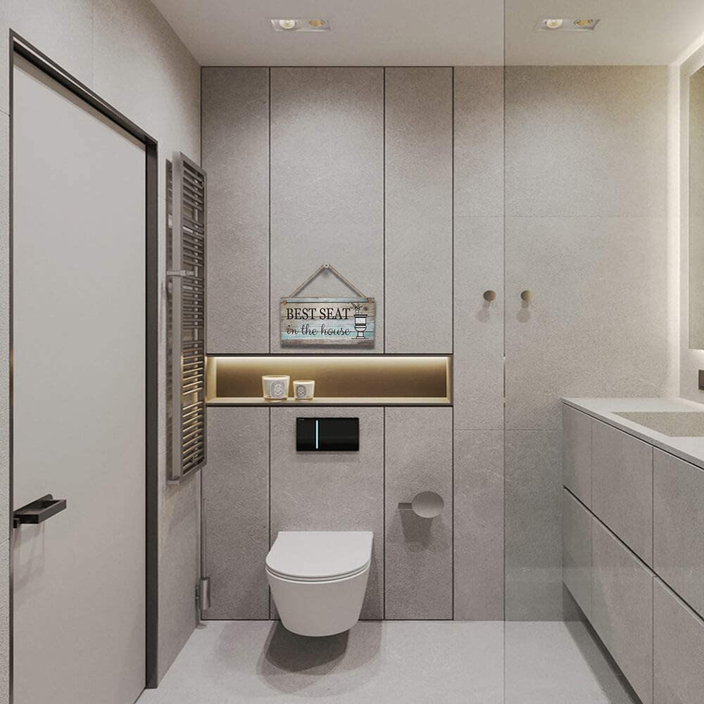 Funny Bathroom Wall Decor Sign, Farmhouse Rustic Bathroom Decorations Wall Art, 12" by 6" Best Seat Wood Plaque image number 3