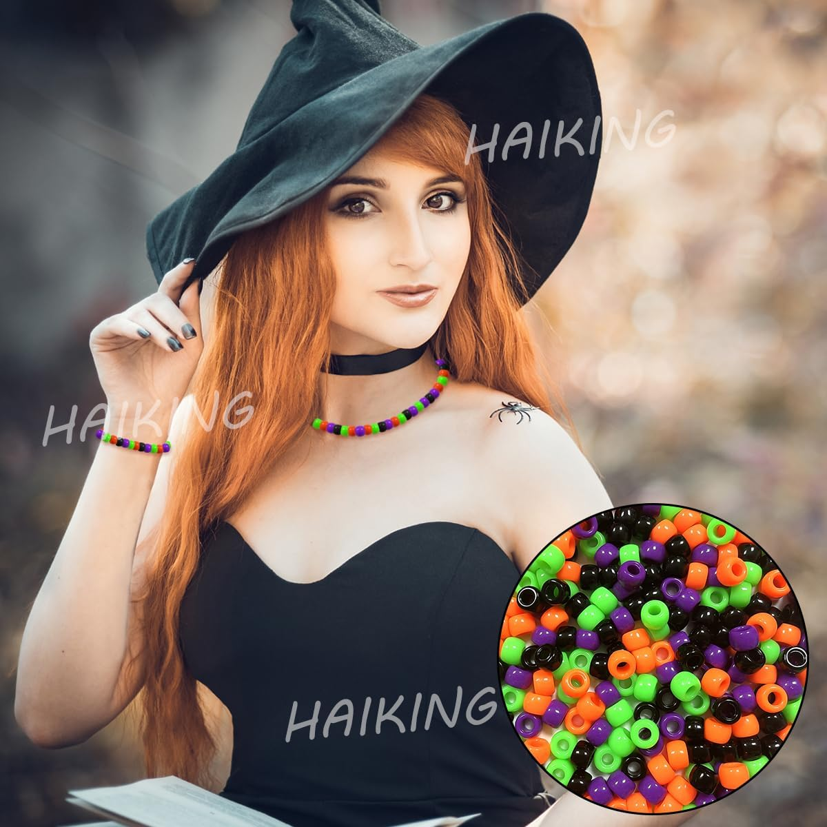 Halloween Pony Beads, 500 Pcs Mini Orange Green Purple and Black round Plastic Beads for DIY Bracelets, Necklace, Hair Braids, Making Crafts (5 X 7Mm) image number 4