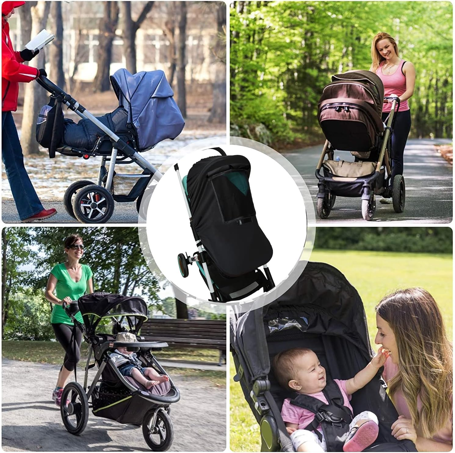 Universal Buggy Pram Sunshade,Baby and Toddler Buggy Sun Cover with Viewing Window, Sun Shield UV Protection Blackout Blind for Baby Pushchairs and Srollers- Easy to Install（Black)）