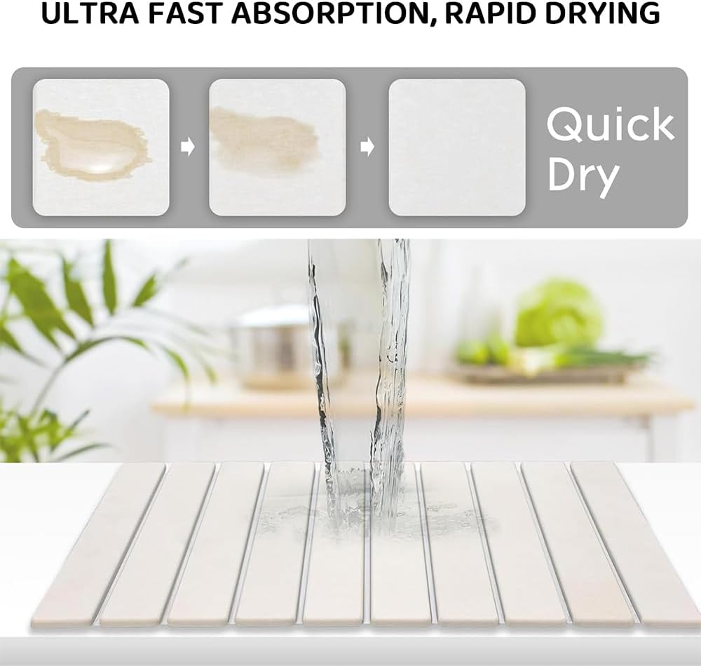 Diatomaceous Earth Dish Drying Mat &ndash; Waterproof & Non-Slip, Foldable Drying Pad for Dishes & Cups &ndash; 60 X 39Cm (White, Large) image number 1