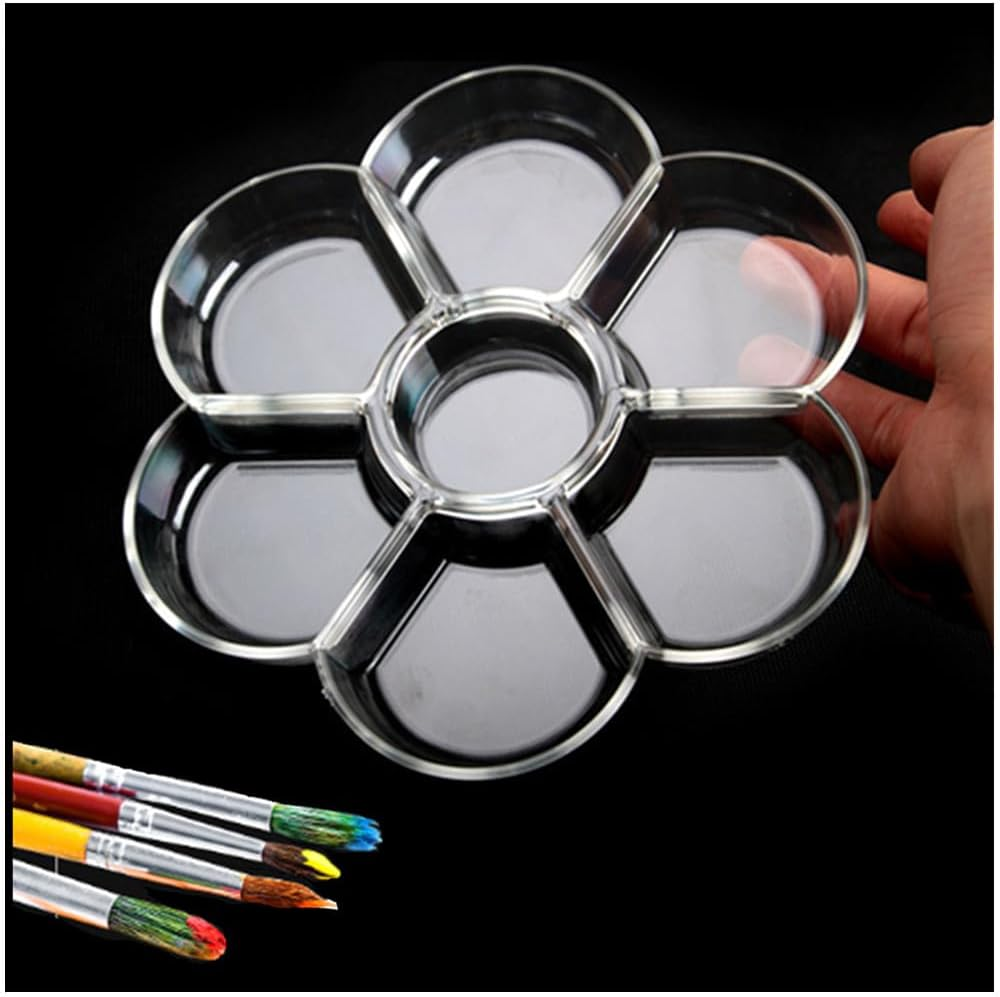 3 Pack Clear Paint Tray Palettes, Art Paint Tray Palette, 7-Well Watercolour Palette, Flower Paint Pallets, Large Painting Palette for Acrylic Oil Watercolor Craft DIY Art Painting Palettes