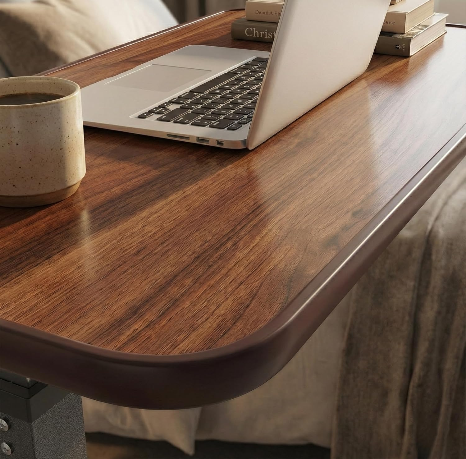 Altus Overbed Table Gas Lift Mechanism Steel Frame Laminate Top Walnut image number 5